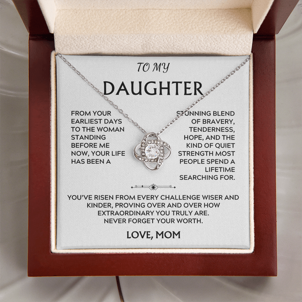 To Daughter, from Mom. Loving, inspiration, heartfelt necklace.