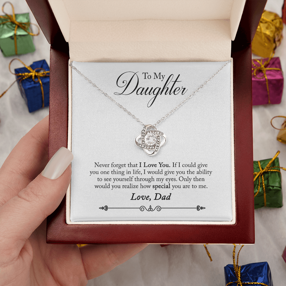To Daughter, Love Dad - Never Forget That I Love You - Love Knot Necklace