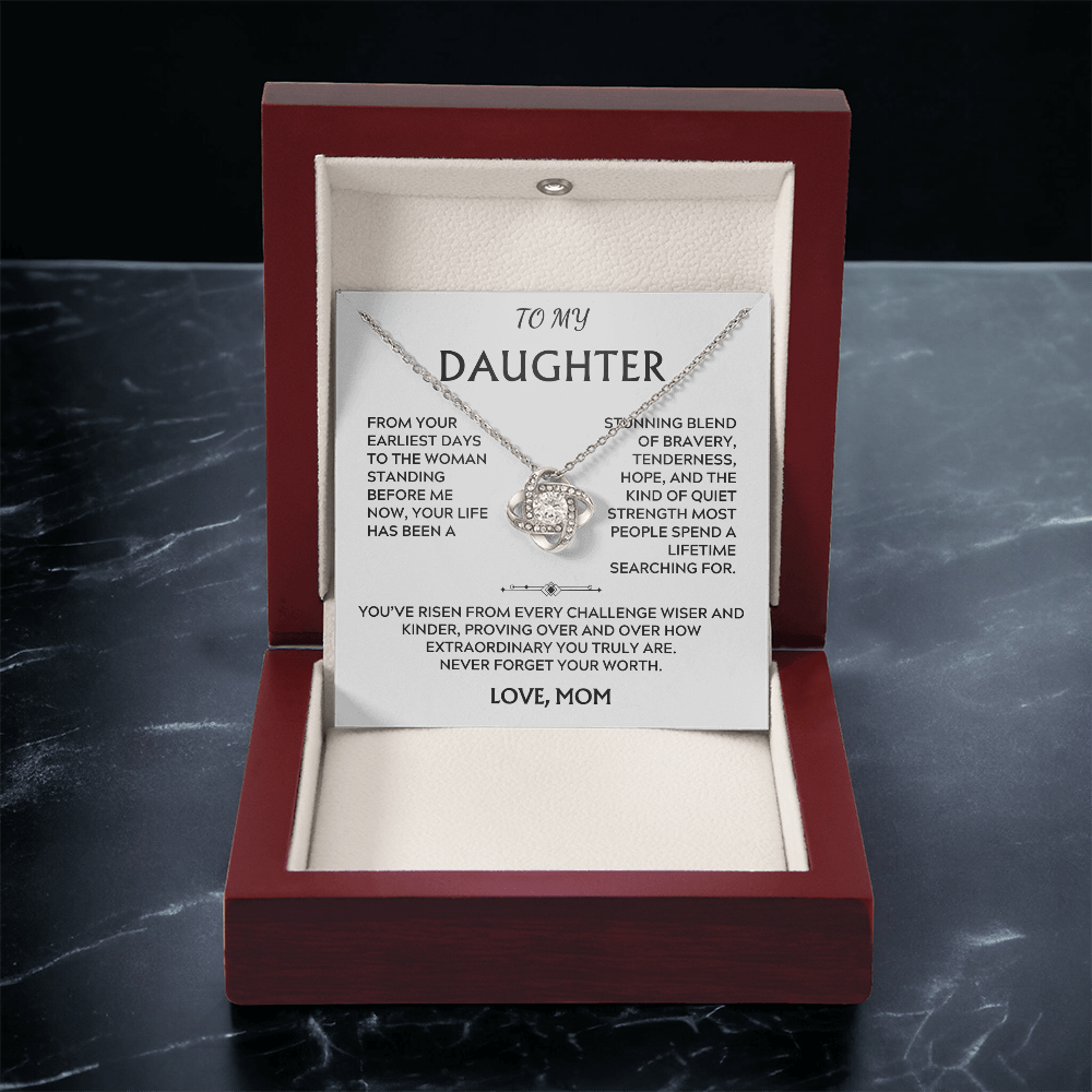 To Daughter, from Mom. Loving, inspiration, heartfelt necklace.