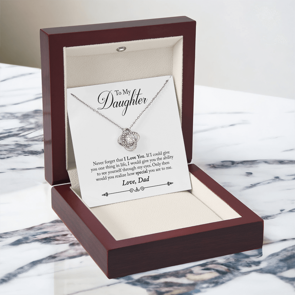 To Daughter, Love Dad - Never Forget That I Love You - Love Knot Necklace