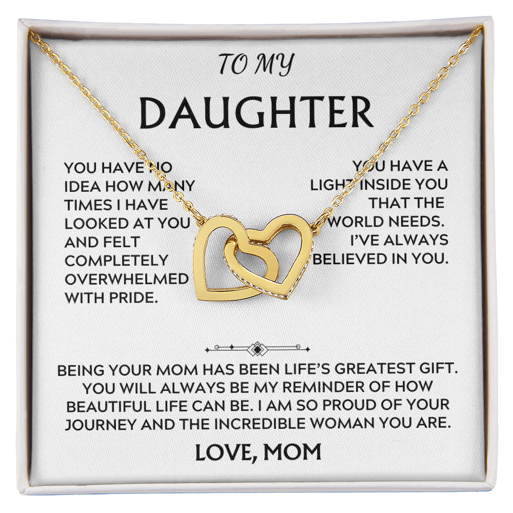 To Daughter, from Mom. Loving, heartfelt, warmhearted necklace.