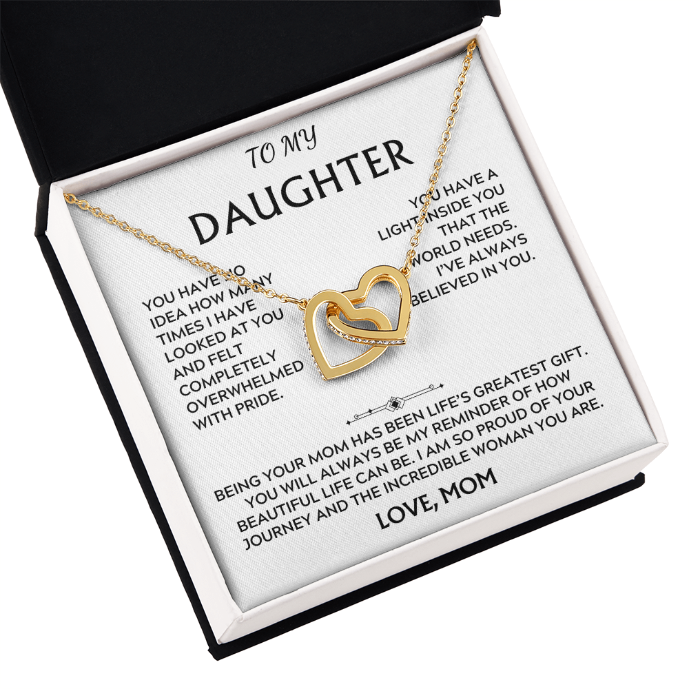 To Daughter, from Mom. Loving, heartfelt, warmhearted necklace.