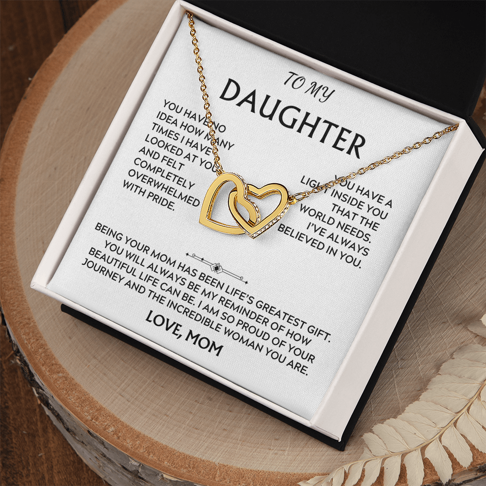 To Daughter, from Mom. Loving, heartfelt, warmhearted necklace.