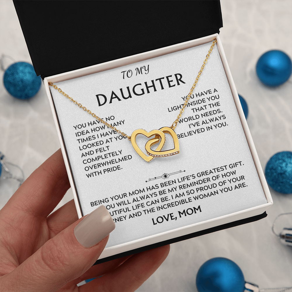 To Daughter, from Mom. Loving, heartfelt, warmhearted necklace.