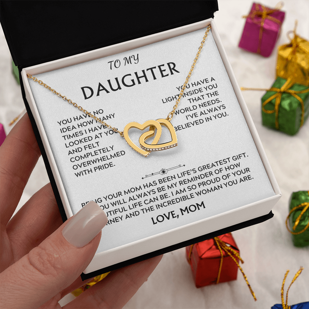 To Daughter, from Mom. Loving, heartfelt, warmhearted necklace.
