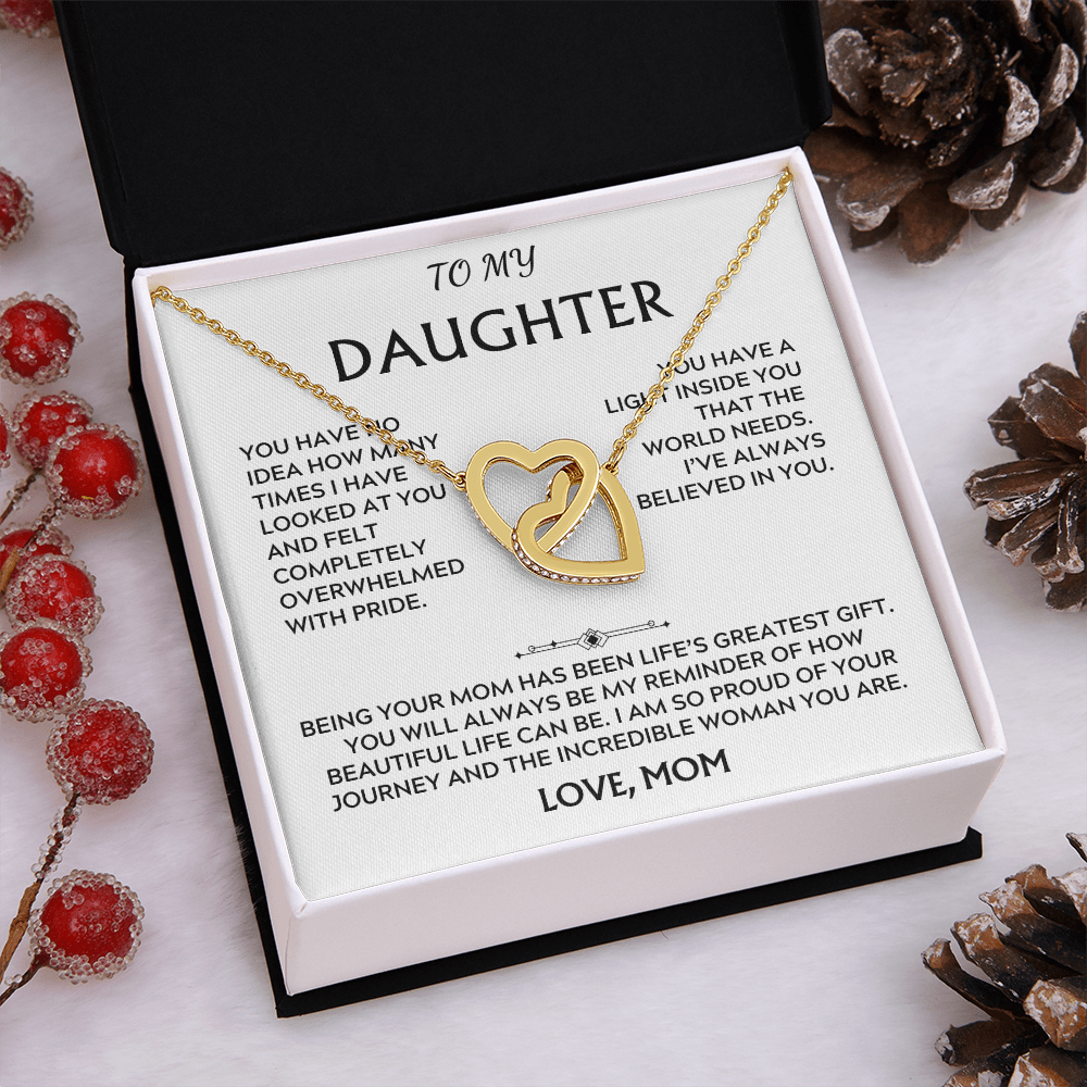 To Daughter, from Mom. Loving, heartfelt, warmhearted necklace.