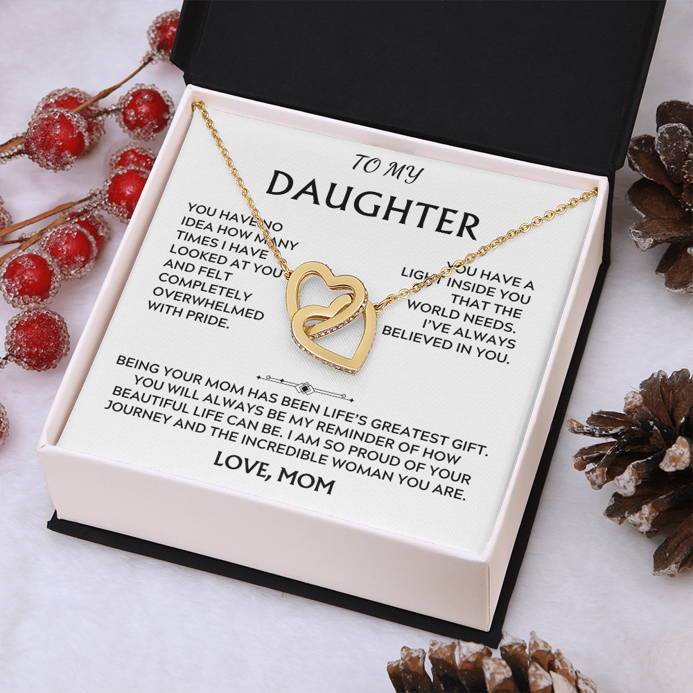 To Daughter, from Mom. Loving, heartfelt, warmhearted necklace.