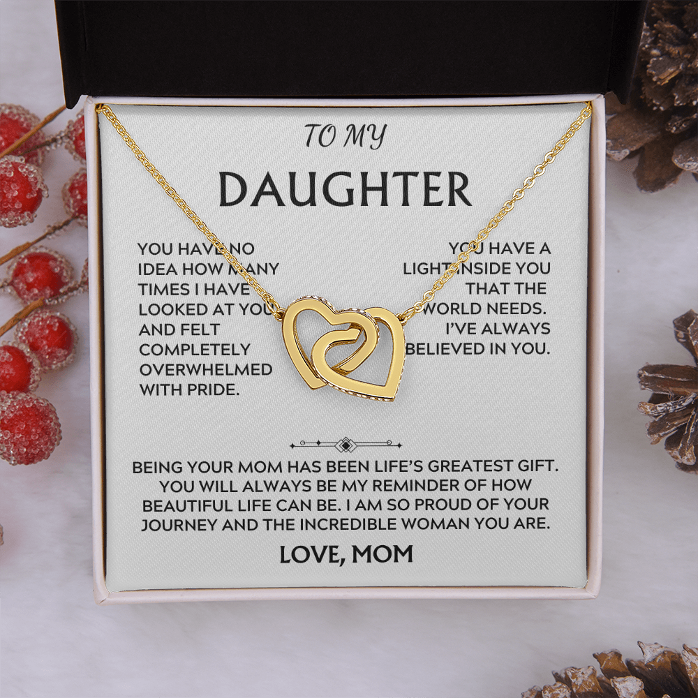 To Daughter, from Mom. Loving, heartfelt, warmhearted necklace.