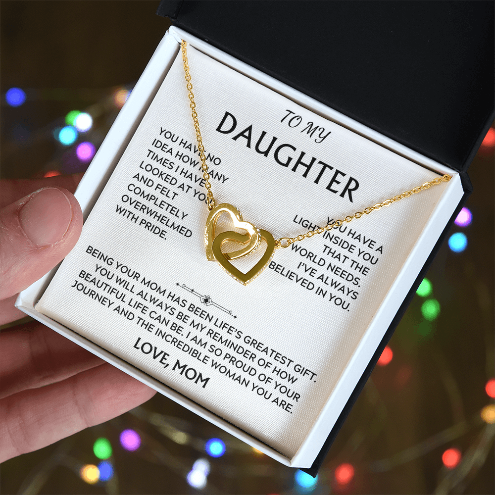To Daughter, from Mom. Loving, heartfelt, warmhearted necklace.