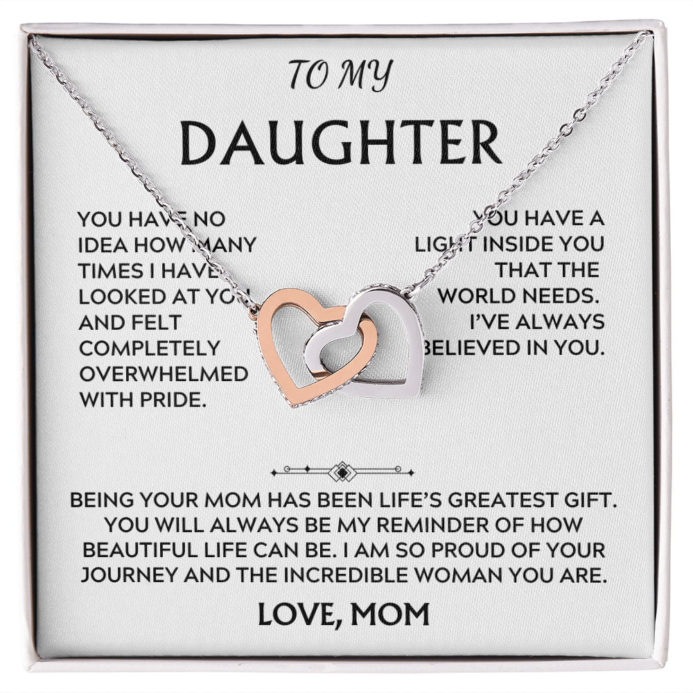 To Daughter, from Mom. Loving, heartfelt, warmhearted necklace.