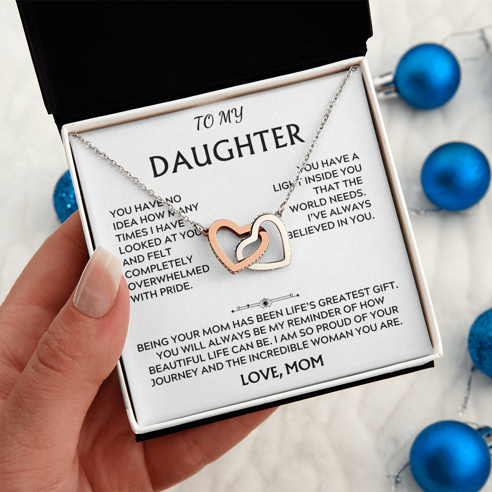 To Daughter, from Mom. Loving, heartfelt, warmhearted necklace.