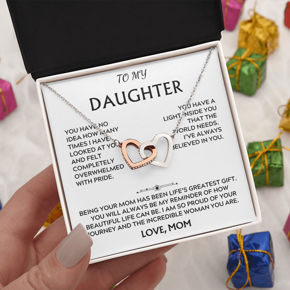 To Daughter, from Mom. Loving, heartfelt, warmhearted necklace.