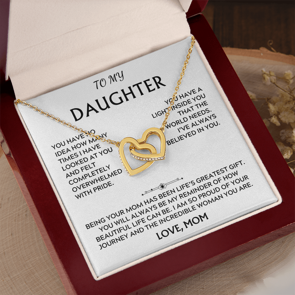 To Daughter, from Mom. Loving, heartfelt, warmhearted necklace.