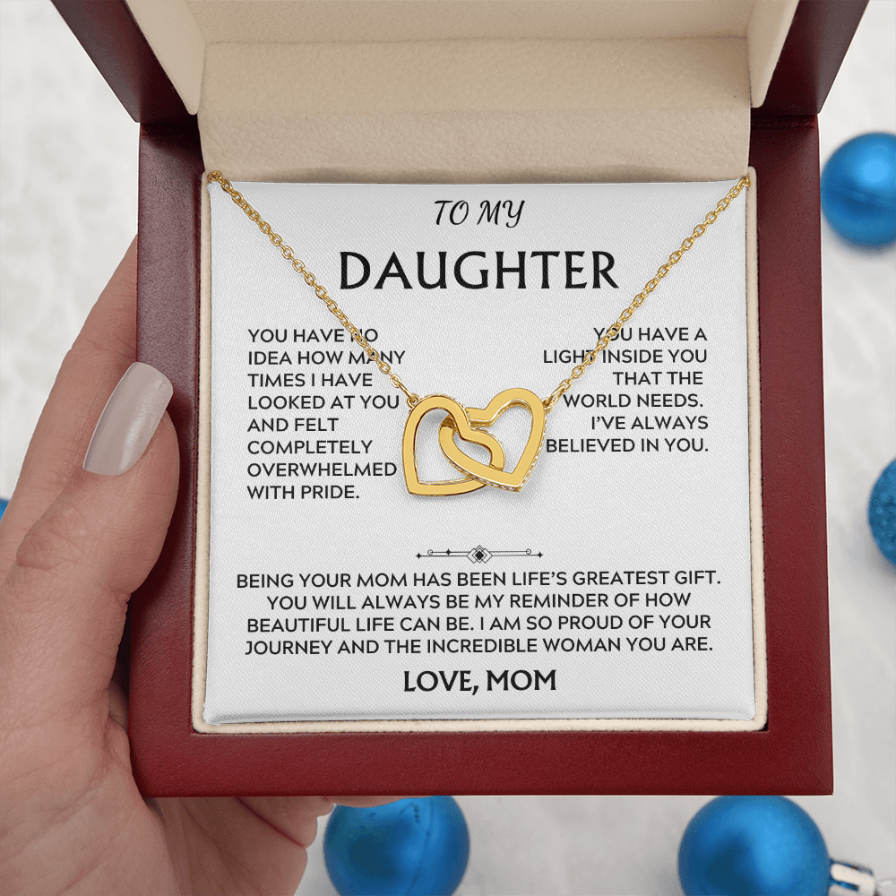 To Daughter, from Mom. Loving, heartfelt, warmhearted necklace.