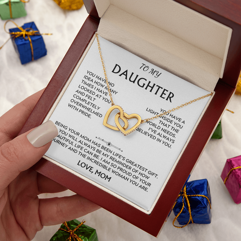 To Daughter, from Mom. Loving, heartfelt, warmhearted necklace.