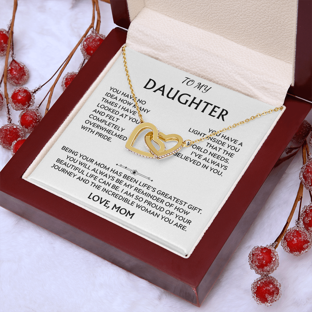 To Daughter, from Mom. Loving, heartfelt, warmhearted necklace.