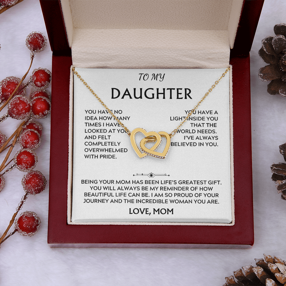 To Daughter, from Mom. Loving, heartfelt, warmhearted necklace.