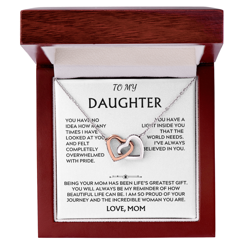 To Daughter, from Mom. Loving, heartfelt, warmhearted necklace.