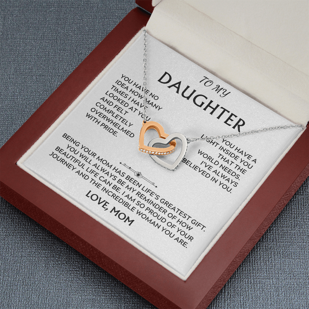 To Daughter, from Mom. Loving, heartfelt, warmhearted necklace.