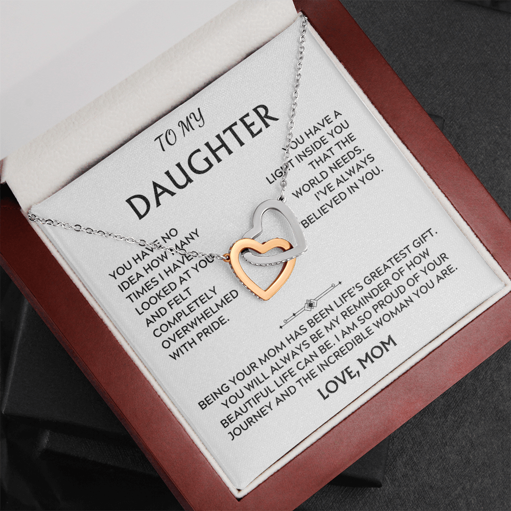 To Daughter, from Mom. Loving, heartfelt, warmhearted necklace.