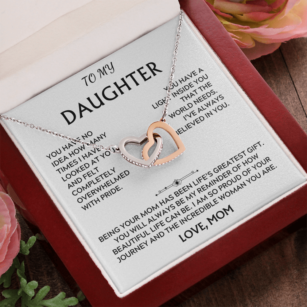 To Daughter, from Mom. Loving, heartfelt, warmhearted necklace.