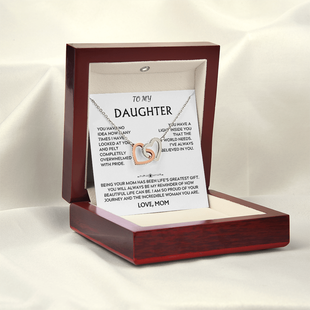 To Daughter, from Mom. Loving, heartfelt, warmhearted necklace.