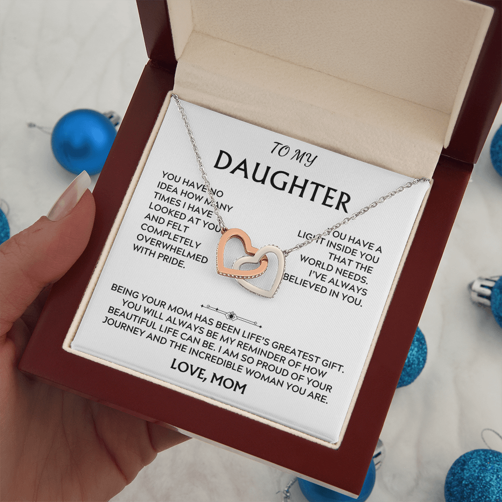 To Daughter, from Mom. Loving, heartfelt, warmhearted necklace.