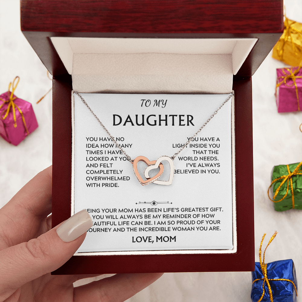 To Daughter, from Mom. Loving, heartfelt, warmhearted necklace.