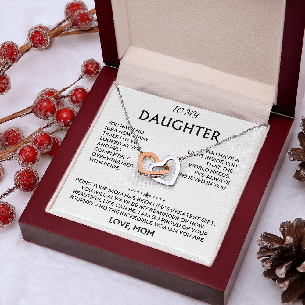 To Daughter, from Mom. Loving, heartfelt, warmhearted necklace.