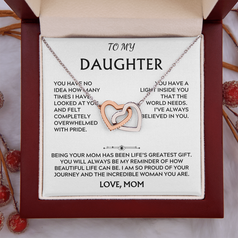 To Daughter, from Mom. Loving, heartfelt, warmhearted necklace.