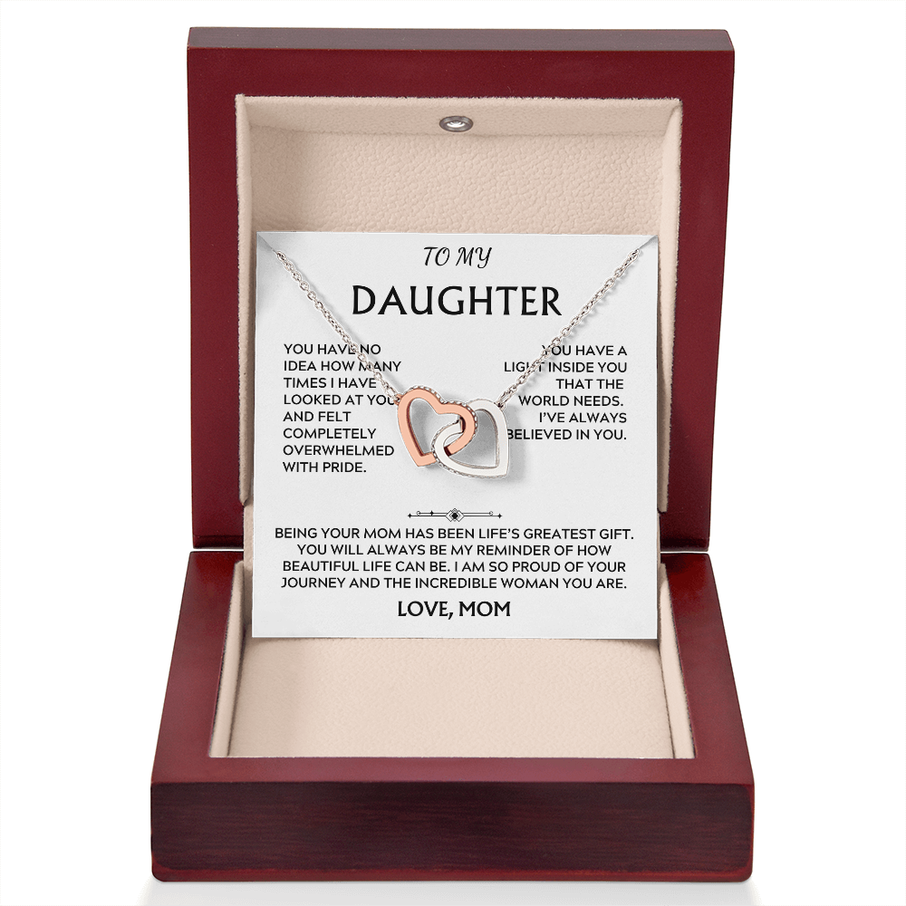 To Daughter, from Mom. Loving, heartfelt, warmhearted necklace.