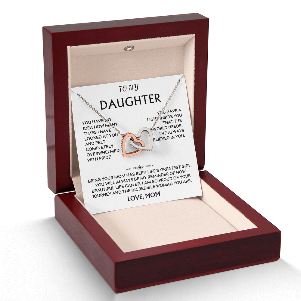 To Daughter, from Mom. Loving, heartfelt, warmhearted necklace.