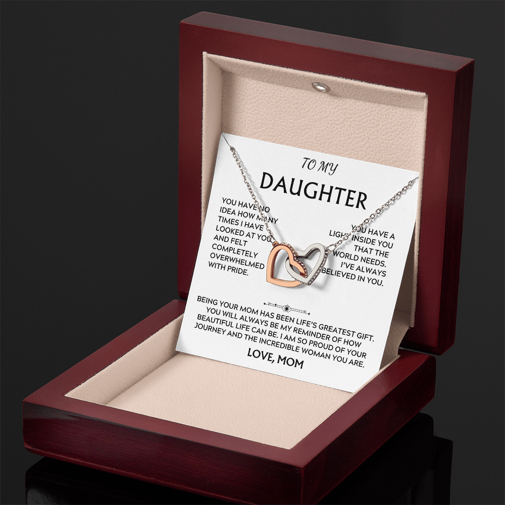 To Daughter, from Mom. Loving, heartfelt, warmhearted necklace.