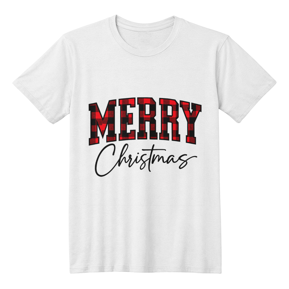 Merry Christmas Plaid Design White T-Shirt