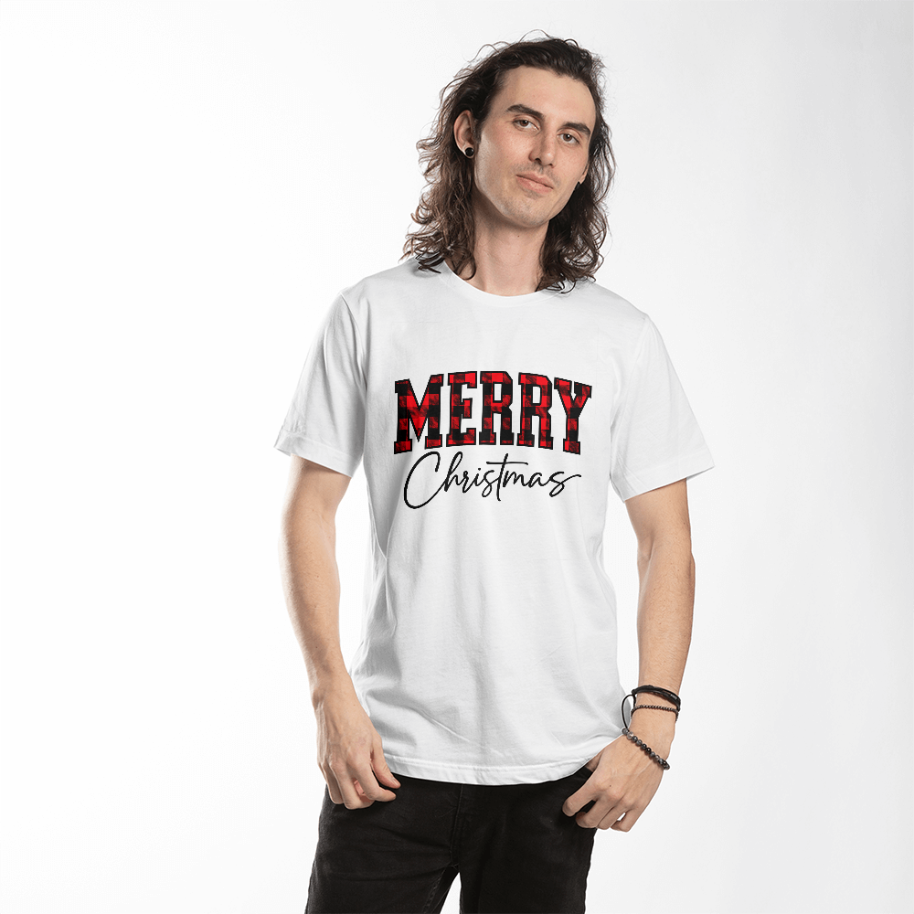 Merry Christmas Plaid Design White T-Shirt