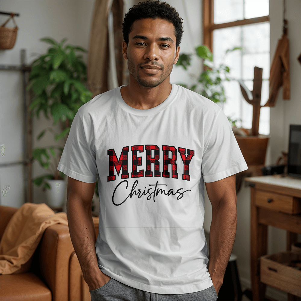 Merry Christmas Plaid Design White T-Shirt