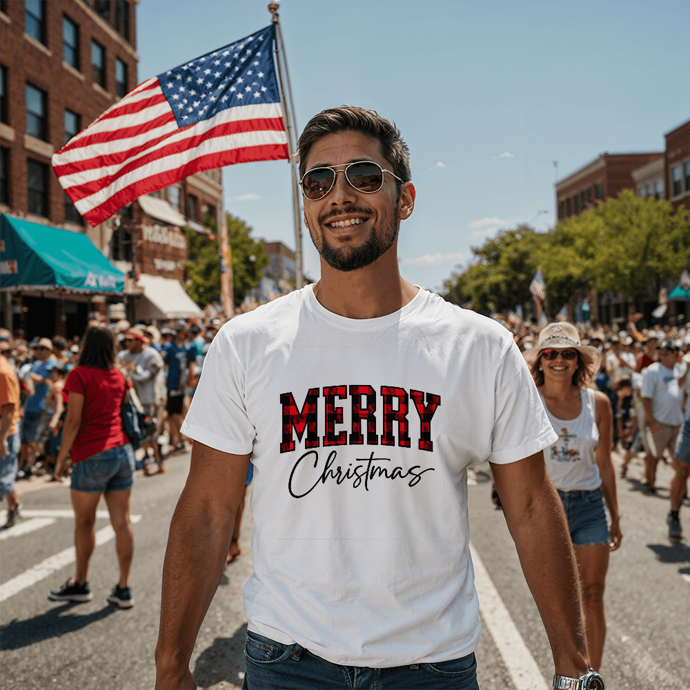 Merry Christmas Plaid Design White T-Shirt
