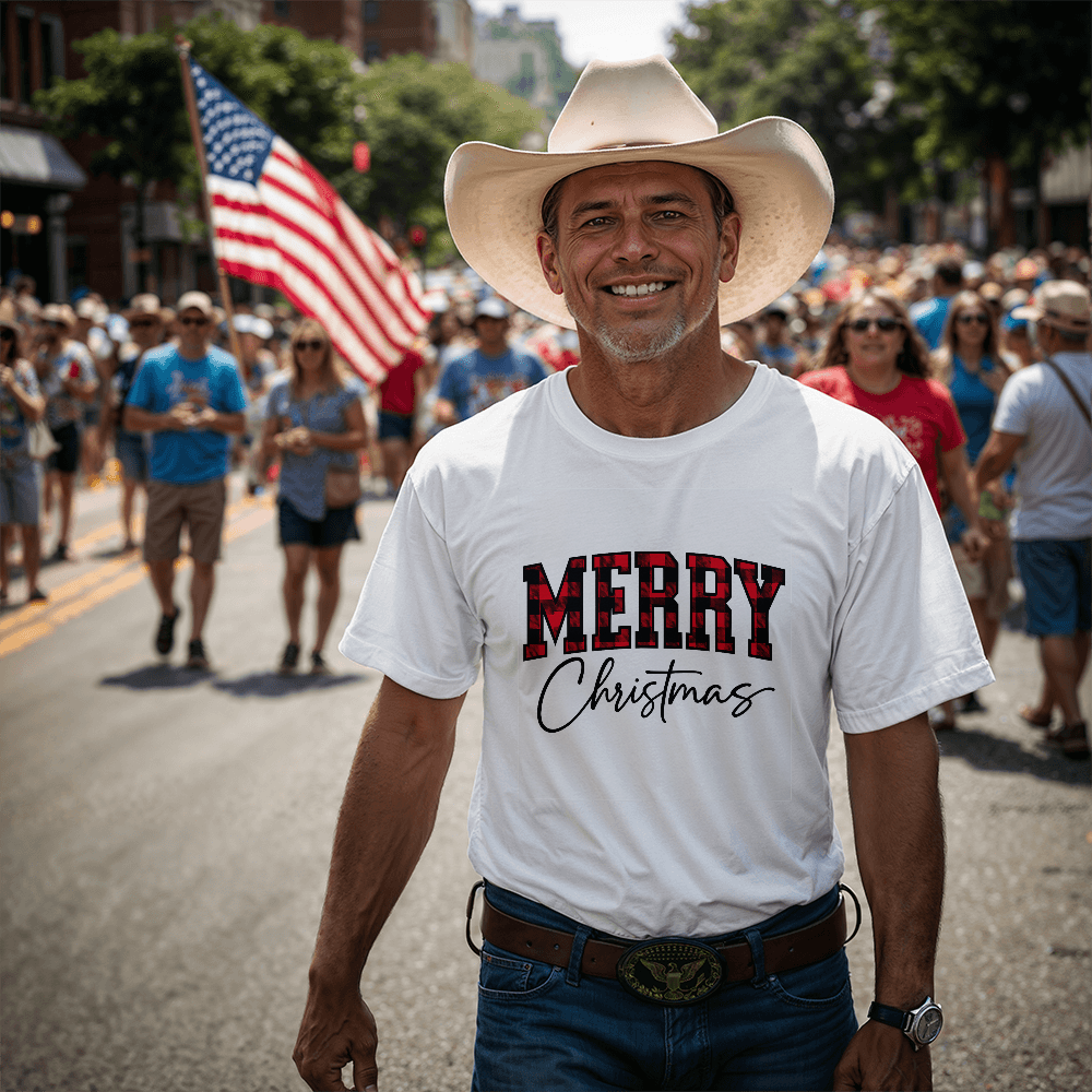 Merry Christmas Plaid Design White T-Shirt