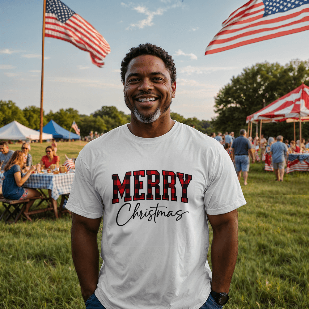 Merry Christmas Plaid Design White T-Shirt