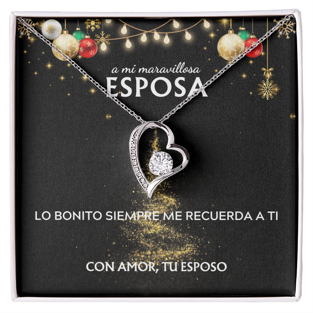 Mi maravillosa esposa... con amor, tu esposo. Tarjeta navideña con collar Forever Love.