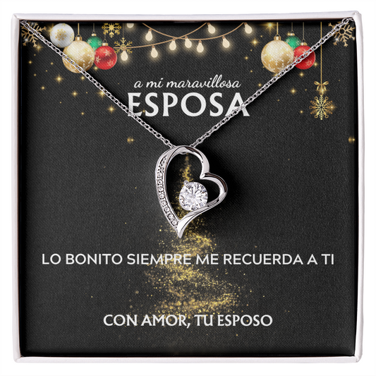 Mi maravillosa esposa... con amor, tu esposo. Tarjeta navideña con collar Forever Love.