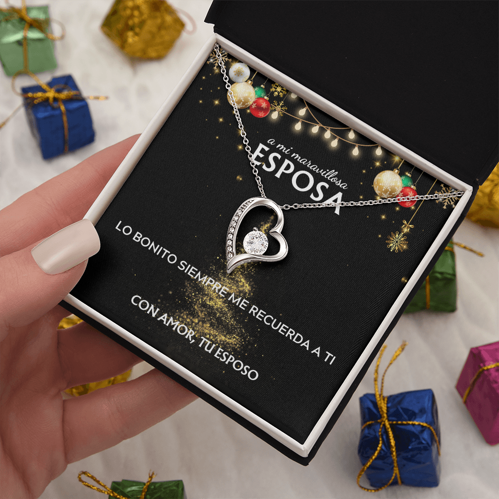 Mi maravillosa esposa... con amor, tu esposo. Tarjeta navideña con collar Forever Love.