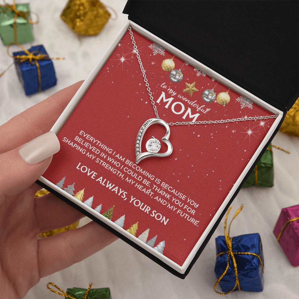 To Mom, from Son. Thank you for believing in me. Holiday card.