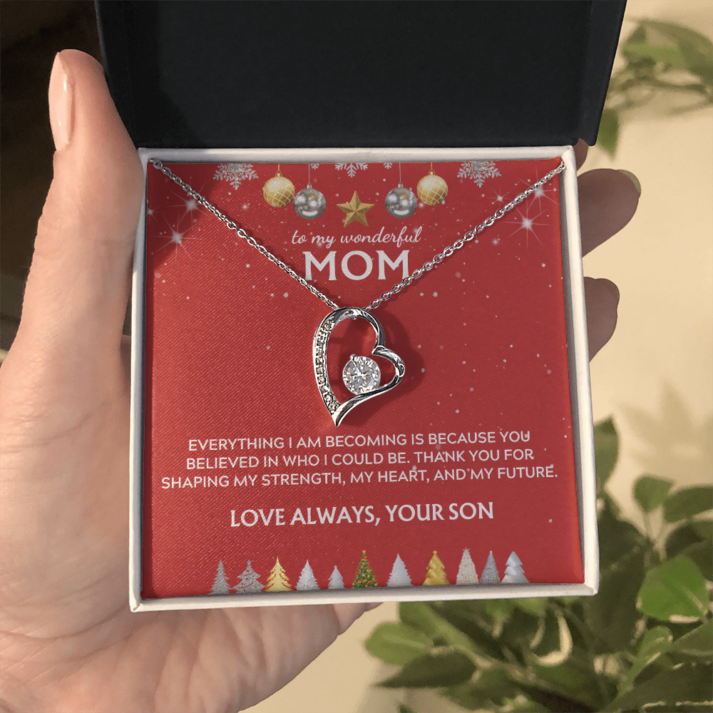 To Mom, from Son. Thank you for believing in me. Holiday card.