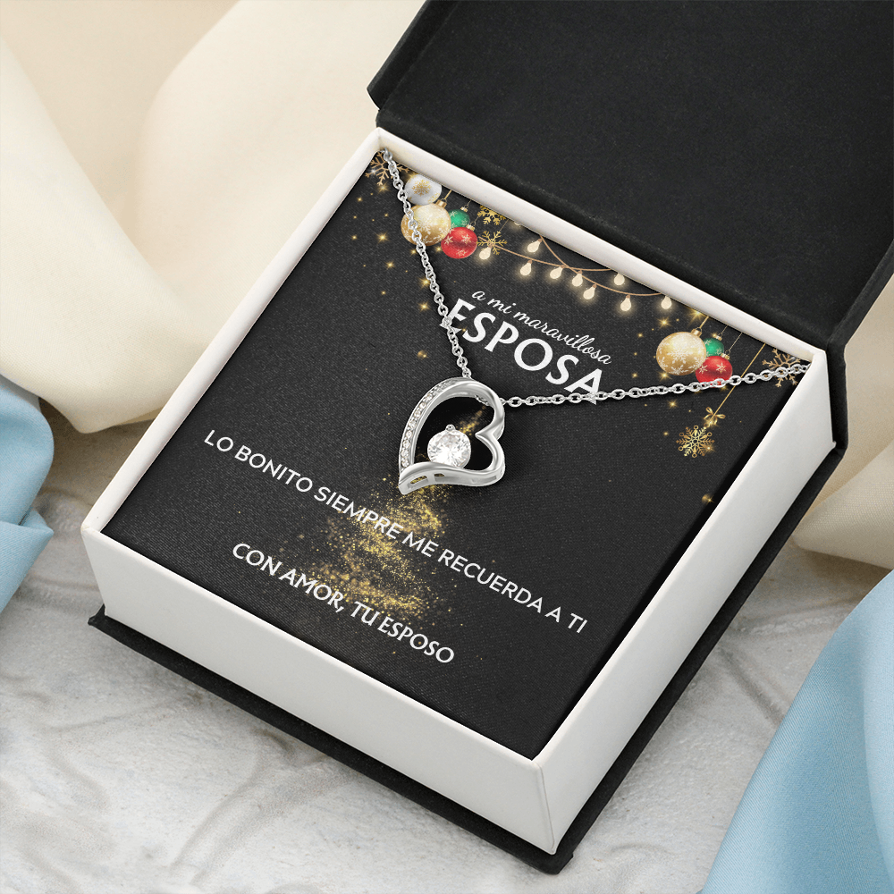 Mi maravillosa esposa... con amor, tu esposo. Tarjeta navideña con collar Forever Love.