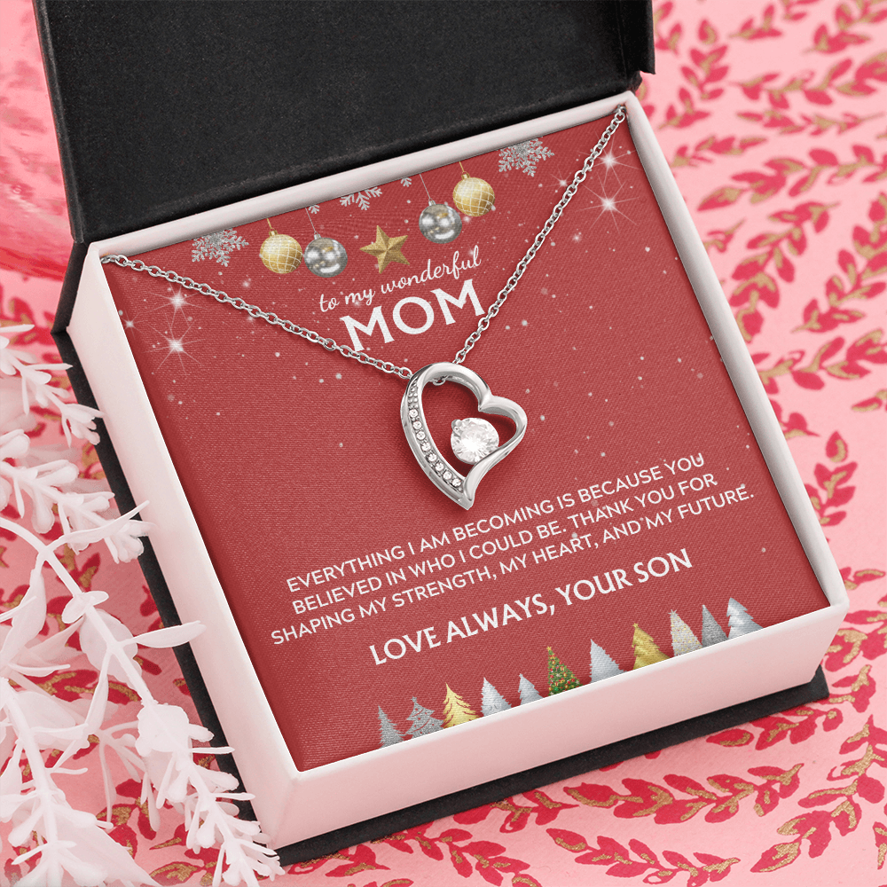 To Mom, from Son. Thank you for believing in me. Holiday card.