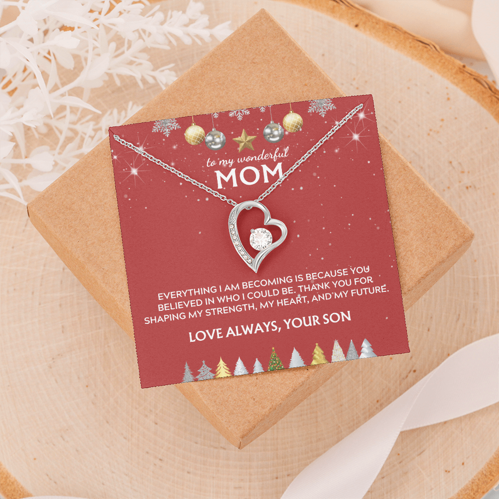 To Mom, from Son. Thank you for believing in me. Holiday card.