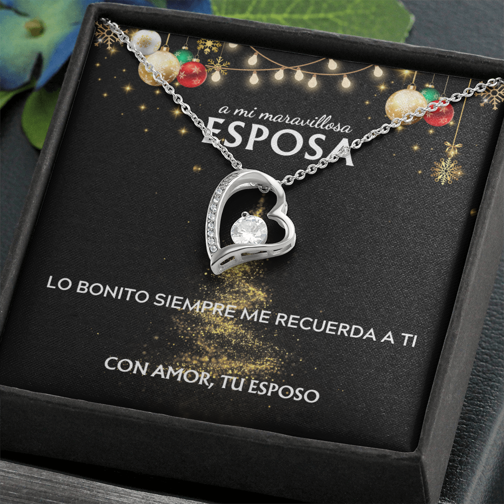 Mi maravillosa esposa... con amor, tu esposo. Tarjeta navideña con collar Forever Love.