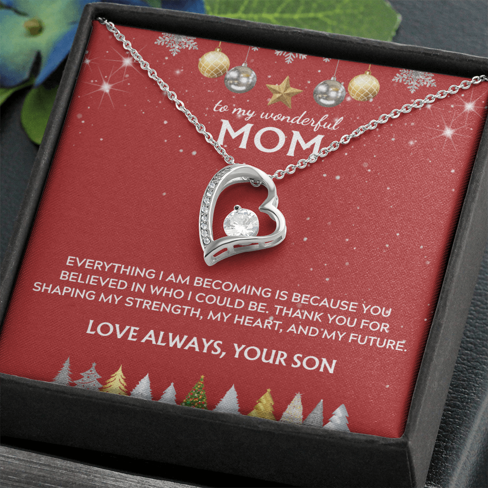 To Mom, from Son. Thank you for believing in me. Holiday card.