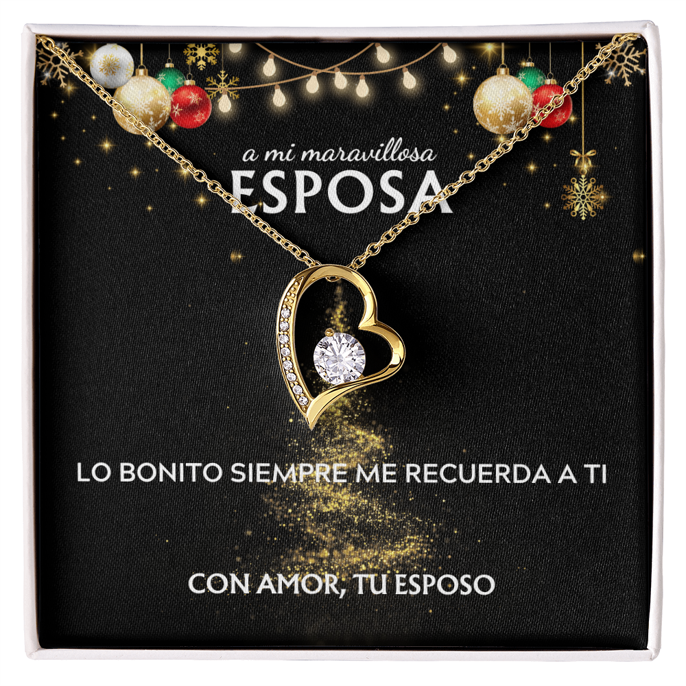 Mi maravillosa esposa... con amor, tu esposo. Tarjeta navideña con collar Forever Love.